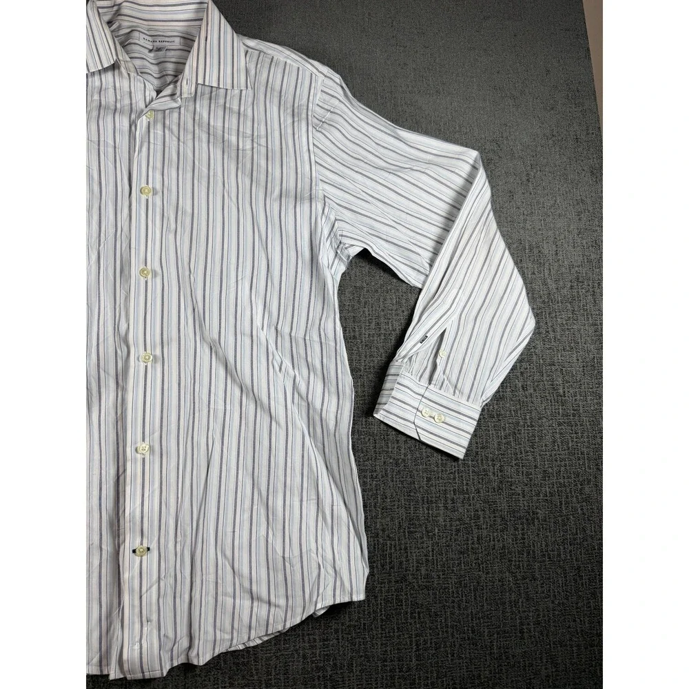 Banana Republic Mens Striped Cotton Button Down Shirt Blue White M 15-15.5